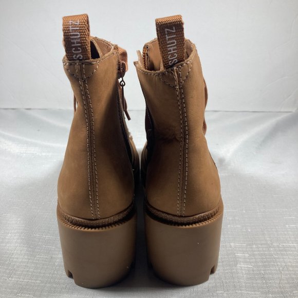 NWOT Schutz Xayane Waterproof Lace-Up Side-Zip Boots, Tan, Womens Sz. 9B - Picture 2 of 12